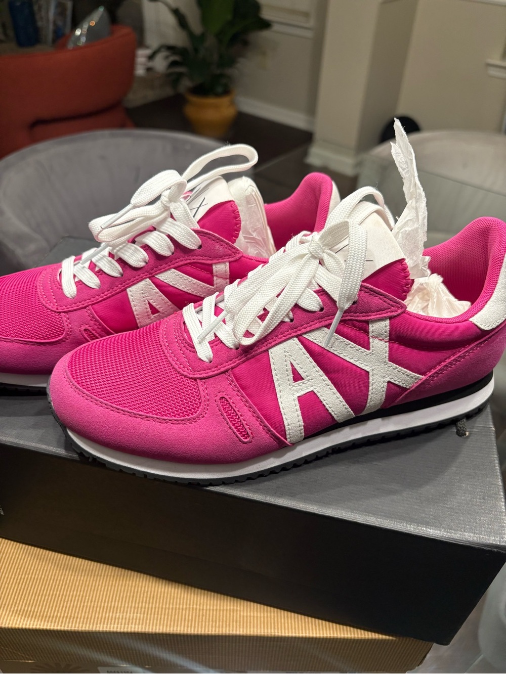 Armani Exchange Pink and White Women's Running Sneakers